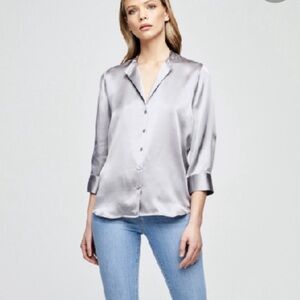 NWT L’Agence AOKII Band-Collar Blouse in Pearl Grey